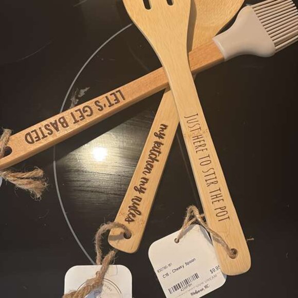 Funny Engraved Bamboo Utensils Set of 3 Puns Kitchen Spoons Hostess Gift - Picture 2 of 7